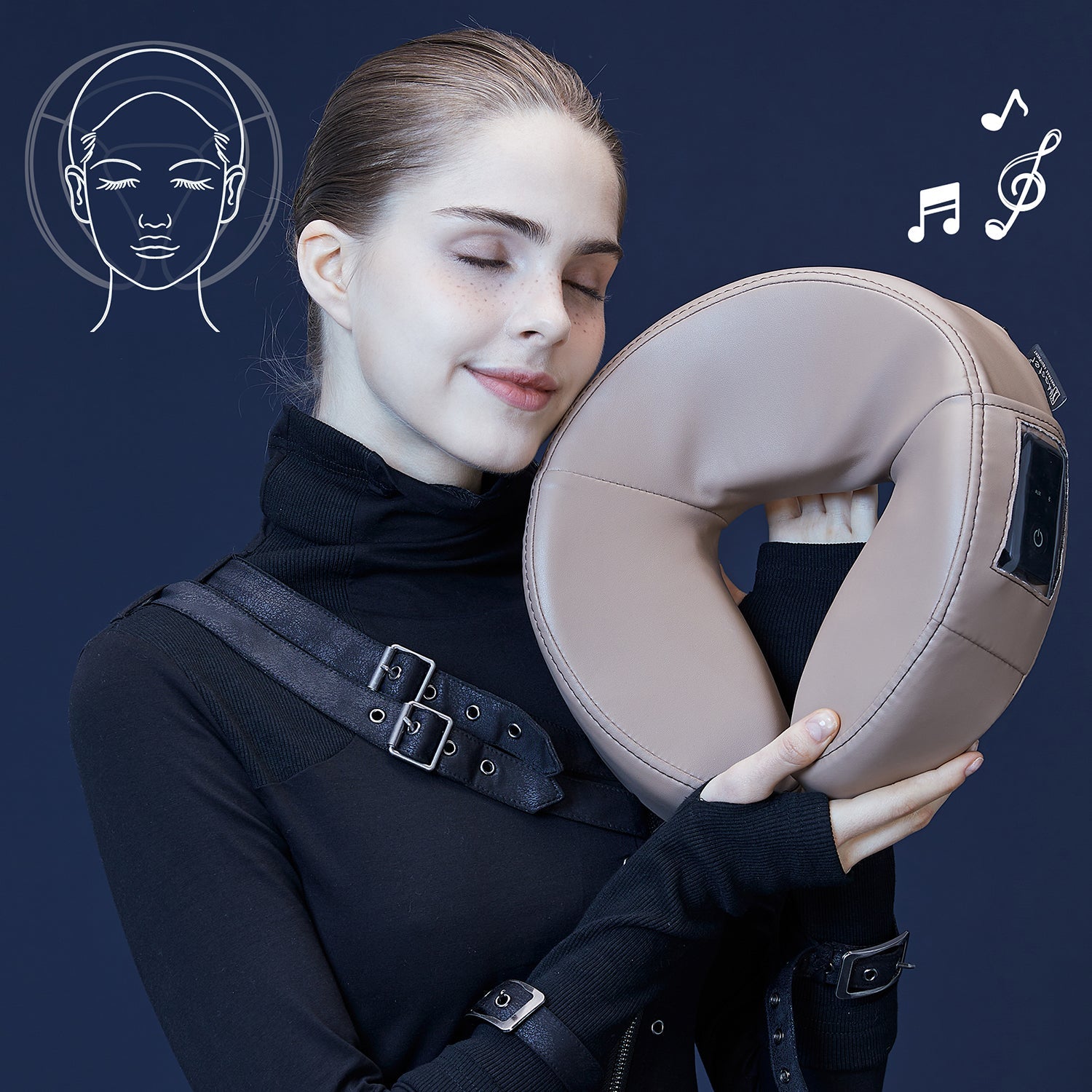 Master Massage Ultra Plush MusicMaster gezichtskussen neushoorn-hoofdkussen met traagschuim en hifi-luidspreker Bluetooth AUX voor massagetafel massagebank zwart