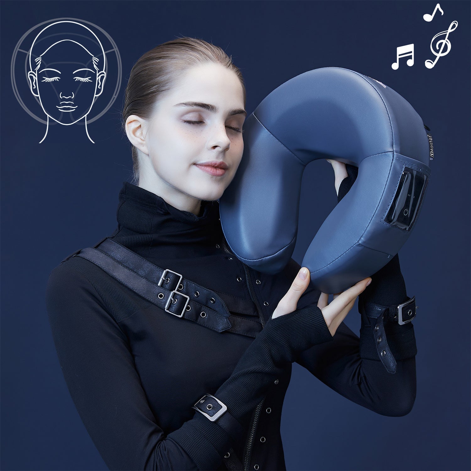 Master Massage MusicMaster gezichtskussen met neusopening, hoofdkussen met traagschuim en Hi-Fi-luidspreker, Bluetooth AUX voor massagetafel massagebank zwart