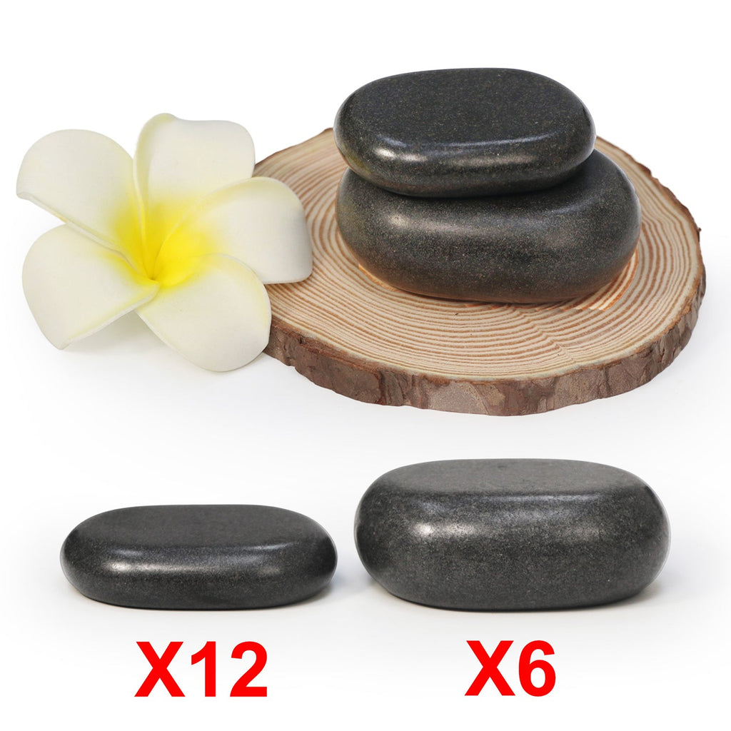 Master Massage 18-delige hotstone-set massagestenen van basaltsteen met elegante bamboekist