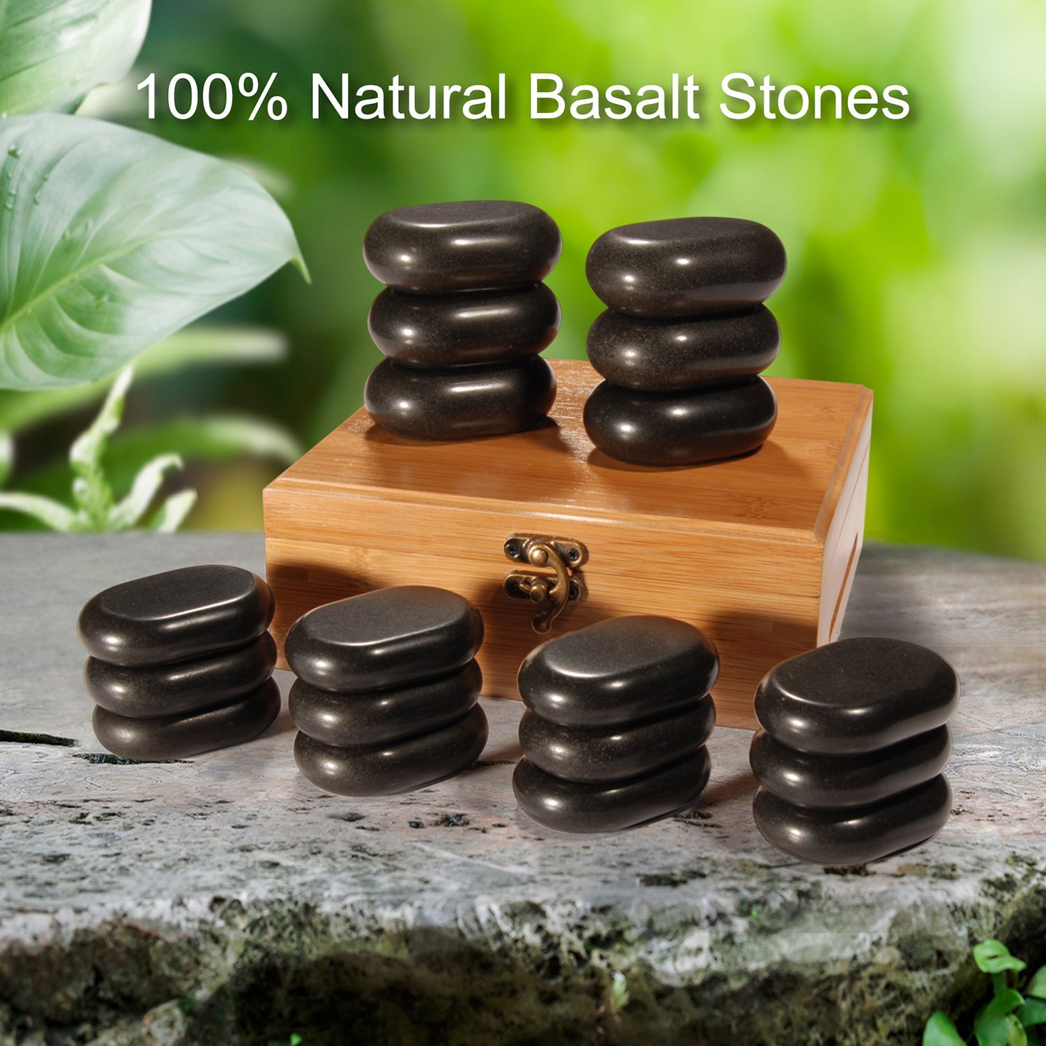 Master Massage 18-delige hotstone-set massagestenen van basaltsteen met elegante bamboekist