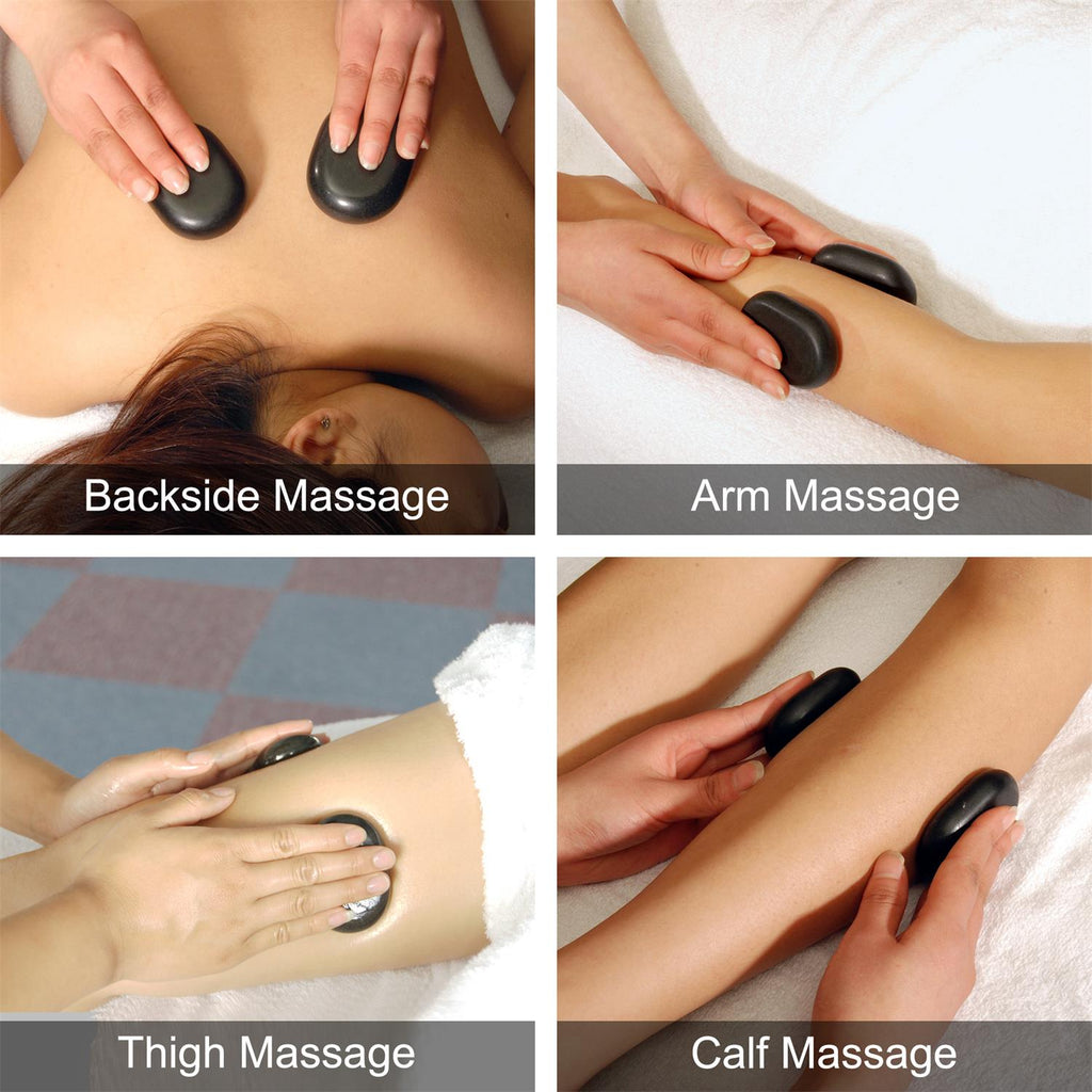 Master Massage 18-delige hotstone-set massagestenen van basaltsteen met elegante bamboekist