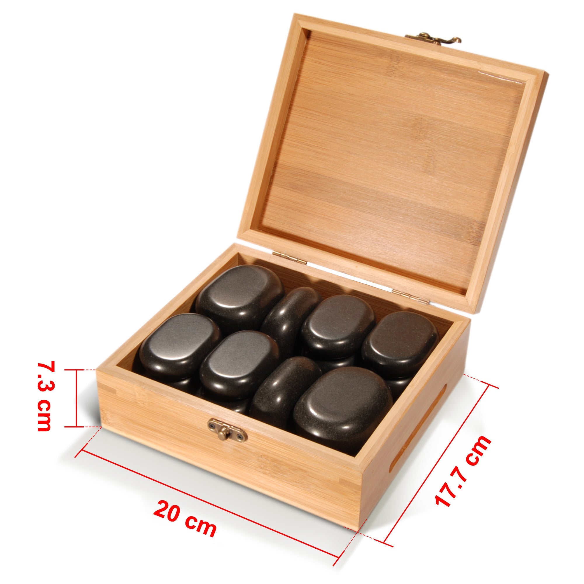 Master Massage 18-delige hotstone-set massagestenen van basaltsteen met elegante bamboekist