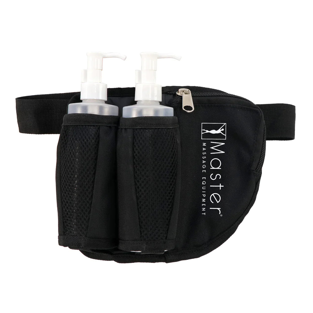 Master Massage olieflessenhouder, olieholster heuptas voor dubbele fles, incl. 2 x doseerfles, ca. 250ml