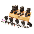 Master Massage luxe 60-delige hotstone-set massagestenen van basalt met 7 chakra-stenen in elegante bamboekist