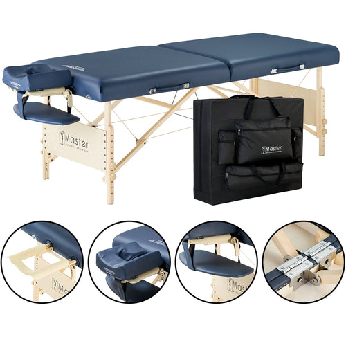Master Massage 71cm Coronado™ mobiele massagetafelset met inklapbaar houten onderstel - koningsblauw Massagetafel Massagebank Massagebed Massagetafel inklapbare massagetafel Mobiele massagetafel Therapietafel Behandeltafel Koffermassagetafel Behandelbank draagbare massagetafel Massagetafels voor huisbezoeken in hoogte verstelbare massagebank Cosmetische behandeltafel Professionele massagetafel Inklapbare massagetafel Verzorgingstafel Tattootafel Onderzoekstafel