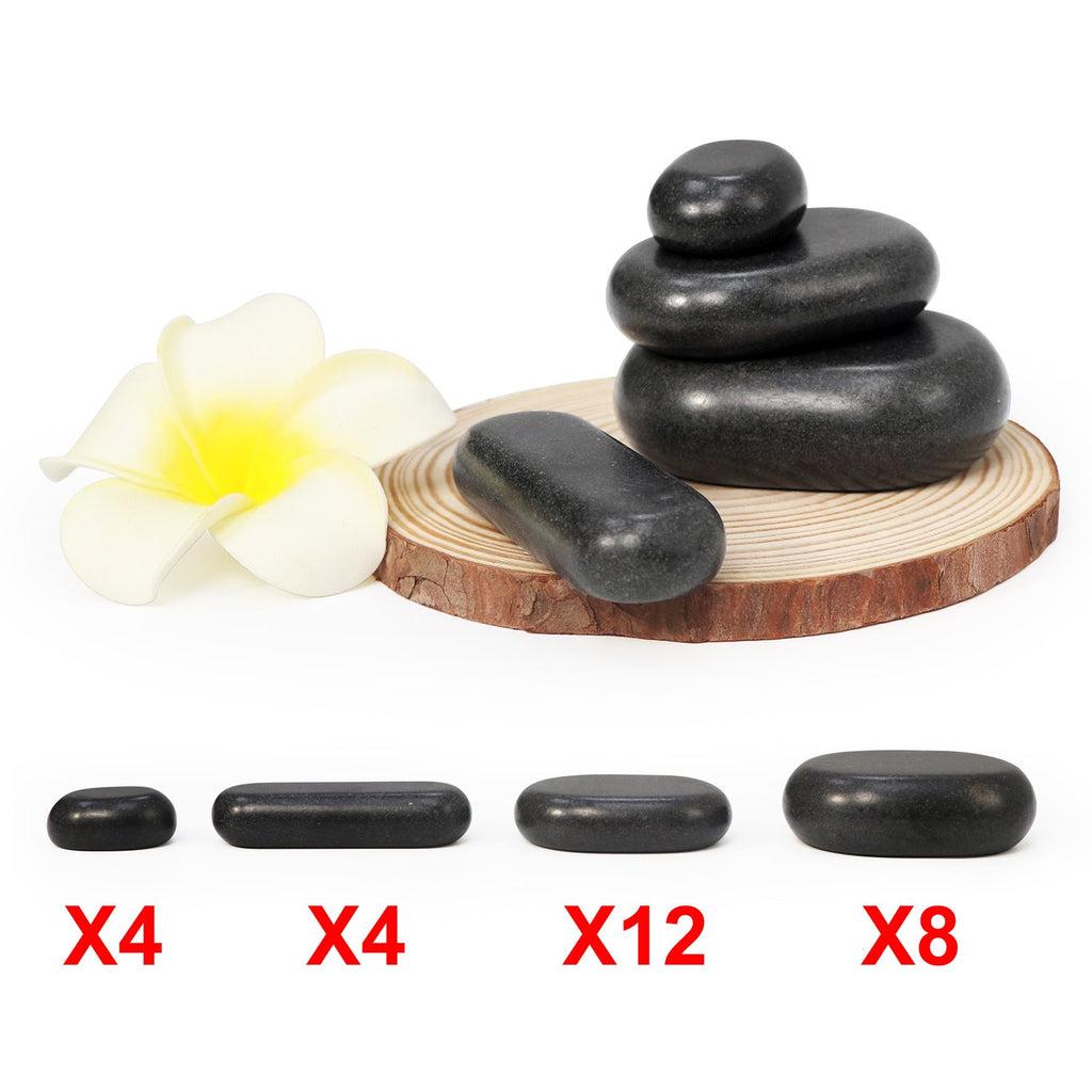 Master Massage hot stone-set met 28 massagestenen van 100% basaltsteen met elegante bamboekist