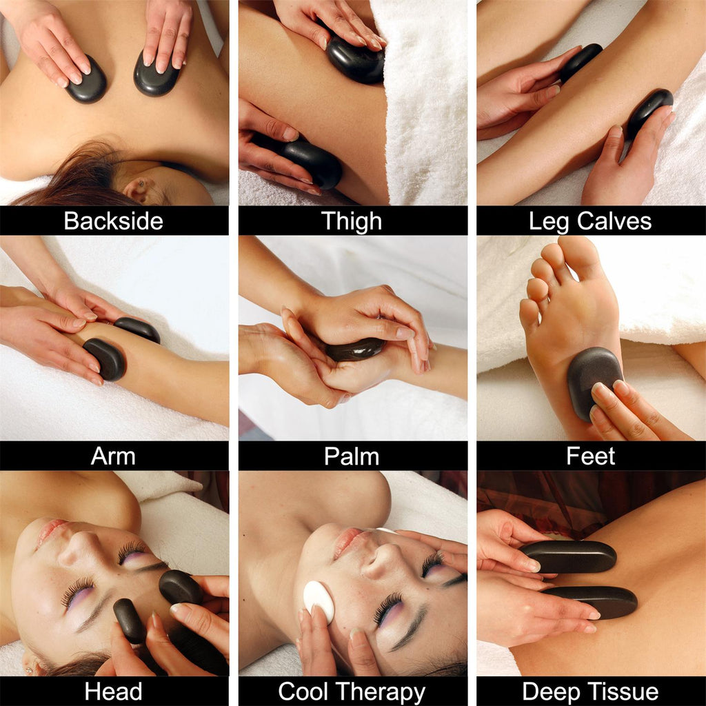 Master Massage 40-delige hotstone-set massagestenen van basaltsteen met elegante bamboekist