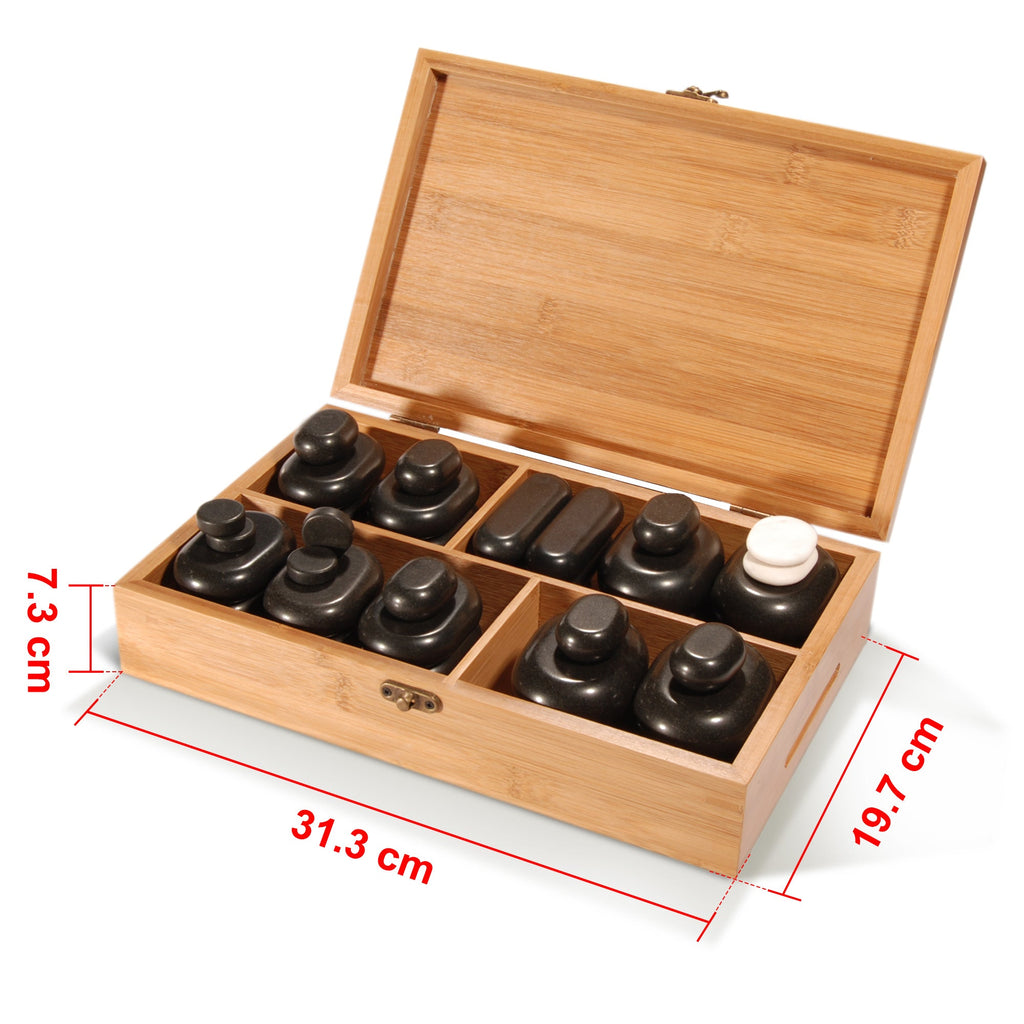 Master Massage 40-delige hotstone-set massagestenen van basaltsteen met elegante bamboekist