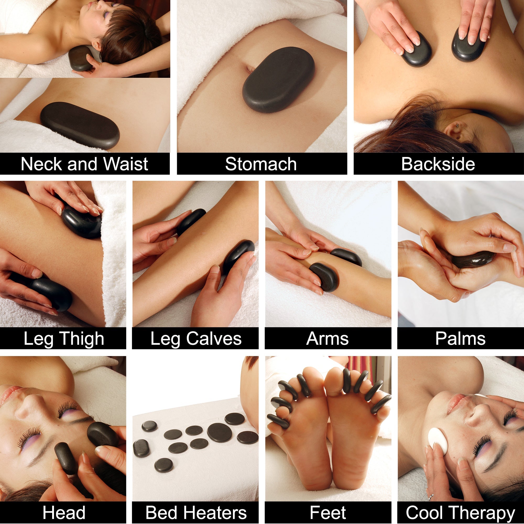 Master Massage 50 stuks luxe hotstone-set massagestenen van basaltsteen met elegante bamboekist