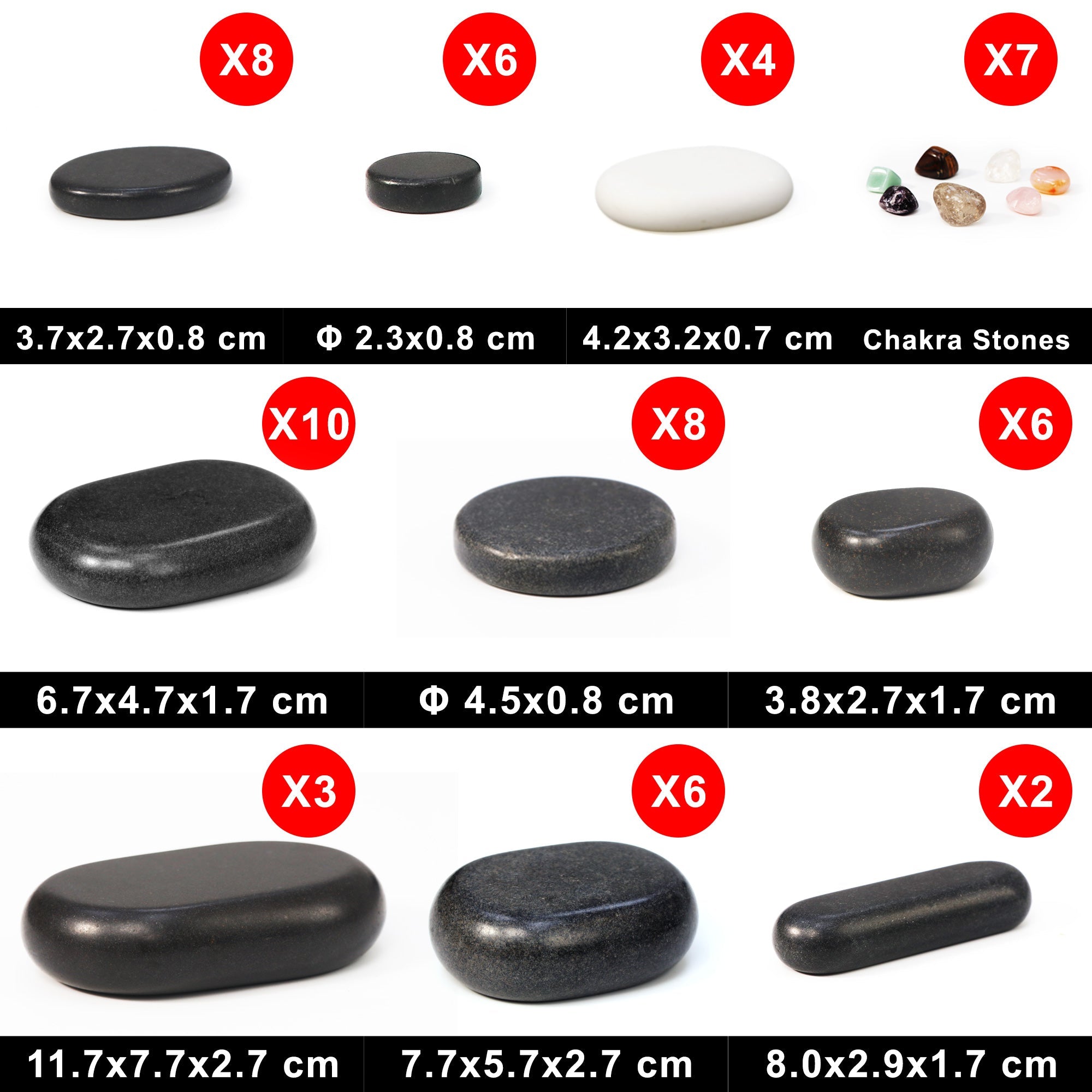 Master Massage luxe 60-delige hotstone-set massagestenen van basalt met 7 chakra-stenen in elegante bamboekist