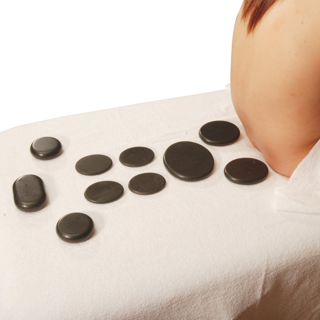 Master Massage luxe 60-delige hotstone-set massagestenen van basalt met 7 chakra-stenen in elegante bamboekist