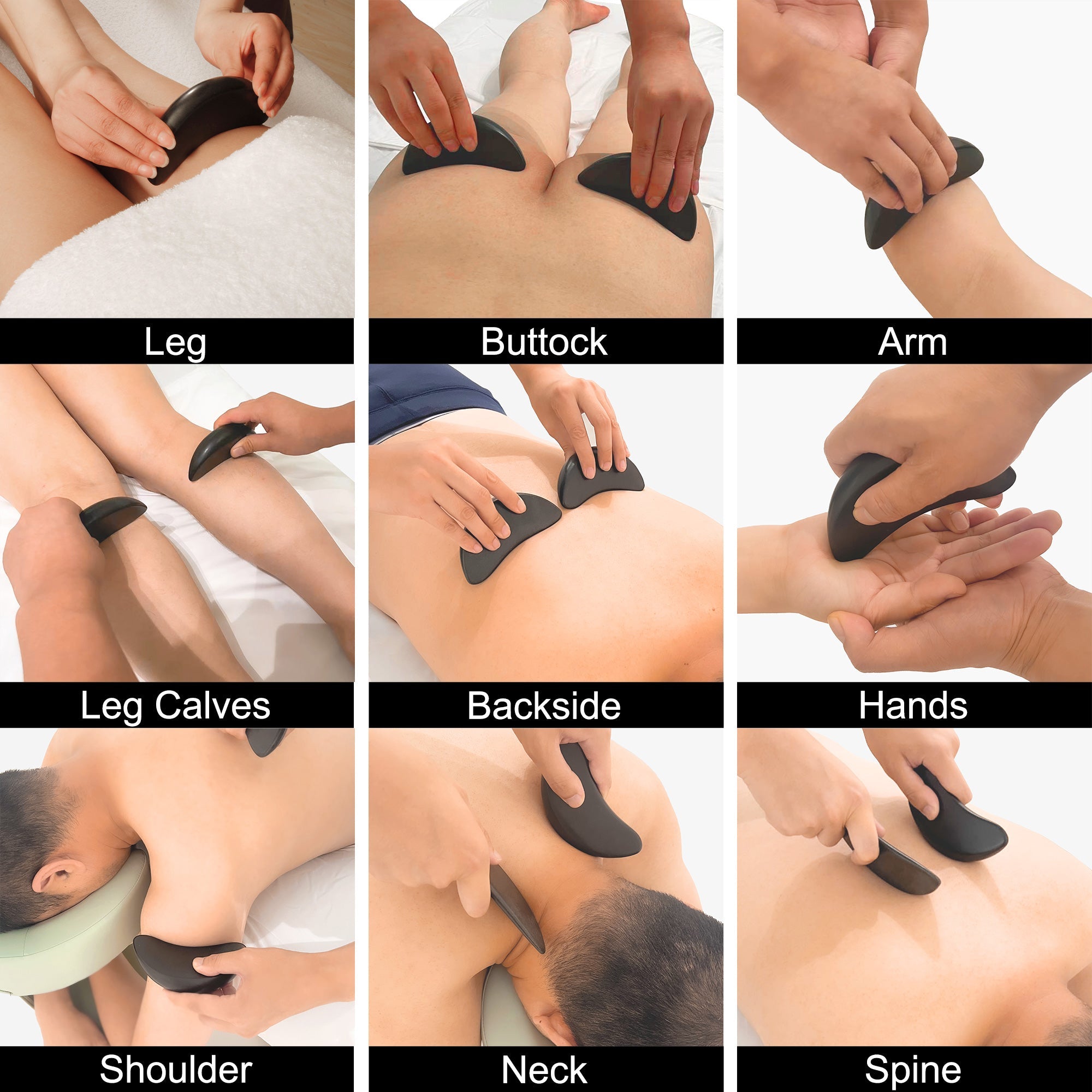 Master Massage halvemaanvormige basaltsteen voor hotstonemassages, set van 2