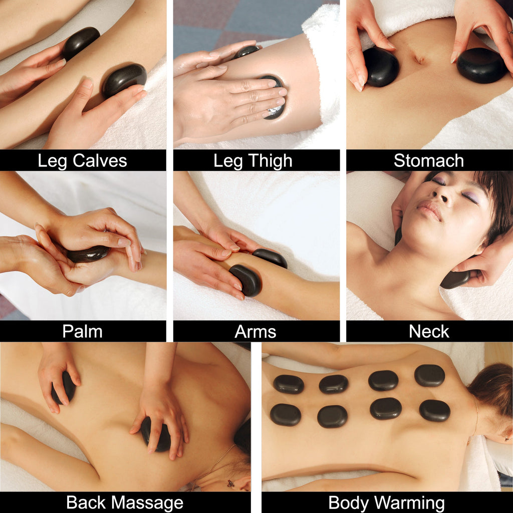 Master Massage middelgrote ovale basalt hotstone-massagestenen 6.4cm x 4.6cm x 1.8cm (12 stuks)