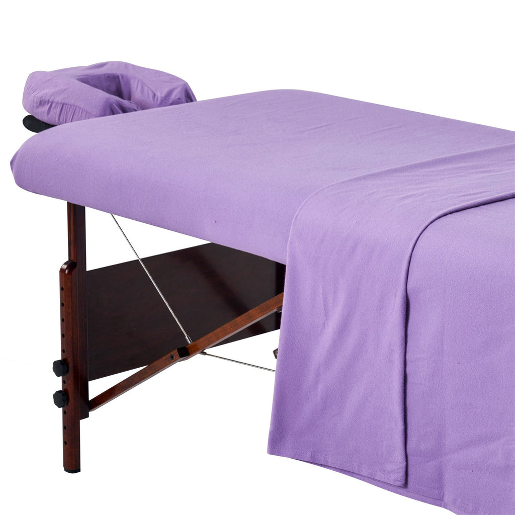 Master Massage flanellen 3-delige set hoeslaken, laken en kussensloop voor massagetafel, salon, katoen - lila