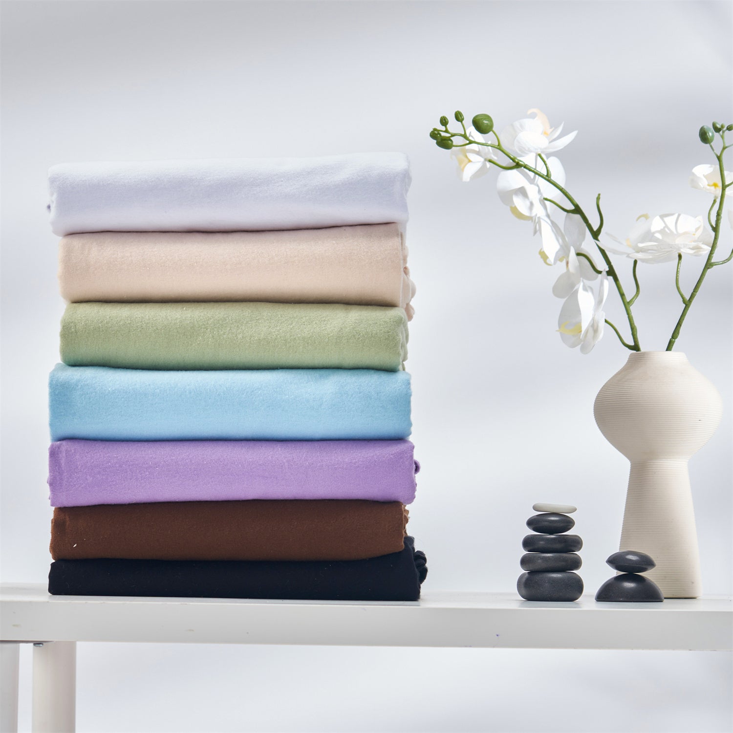 Master Massage flanellen 3-delige set met hoeslaken, laken en kussensloop voor massagetafel in salon, katoen - wit