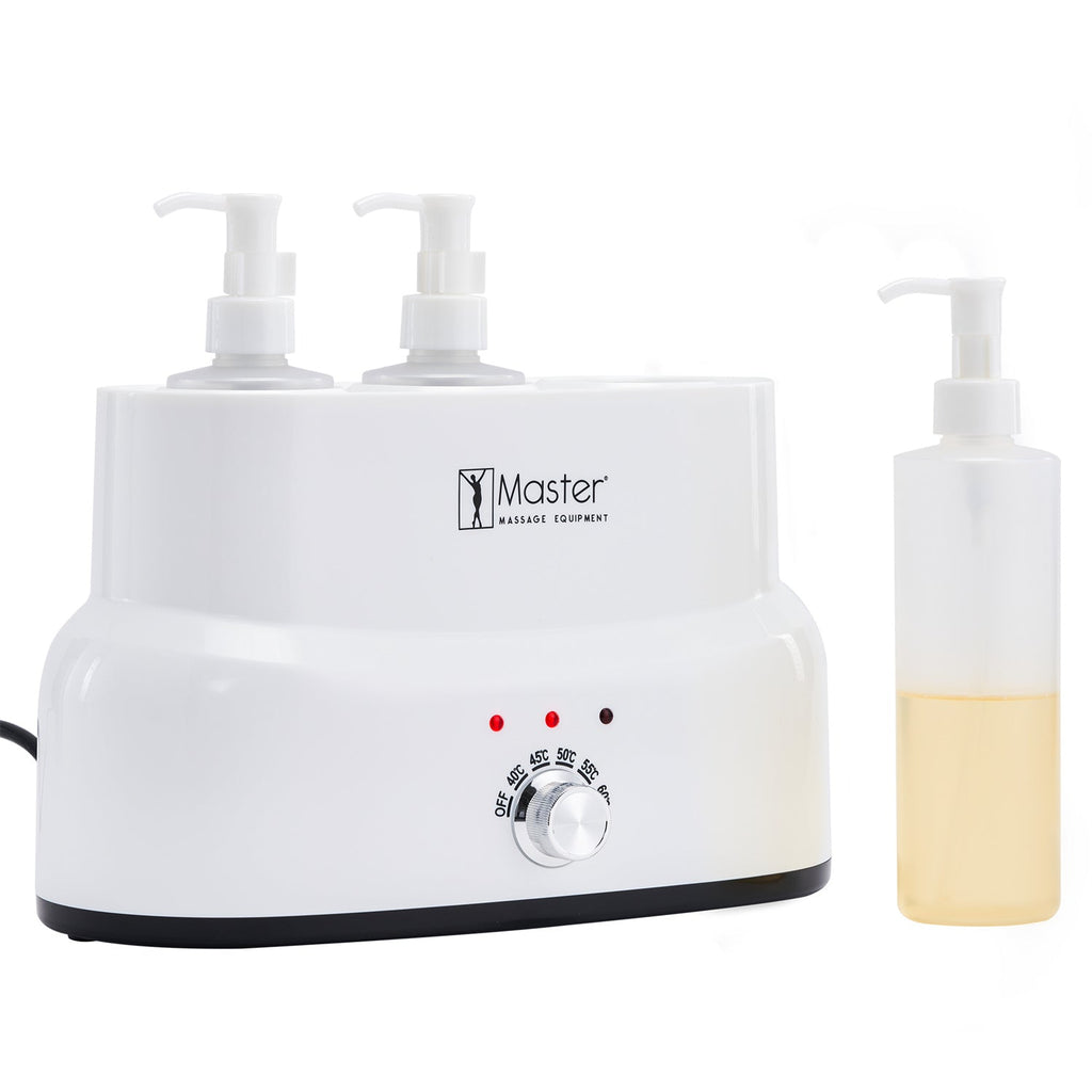 Master Massage 3-delige set massageolieverwarmer crème- en lotionverwarmer met dispenser