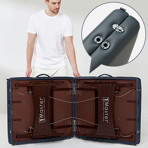 Master Massage 71cm NewPort™ mobiele massagetafel met sfeerverlichtingspakket, inklapbaar houten onderstel - koningsblauw