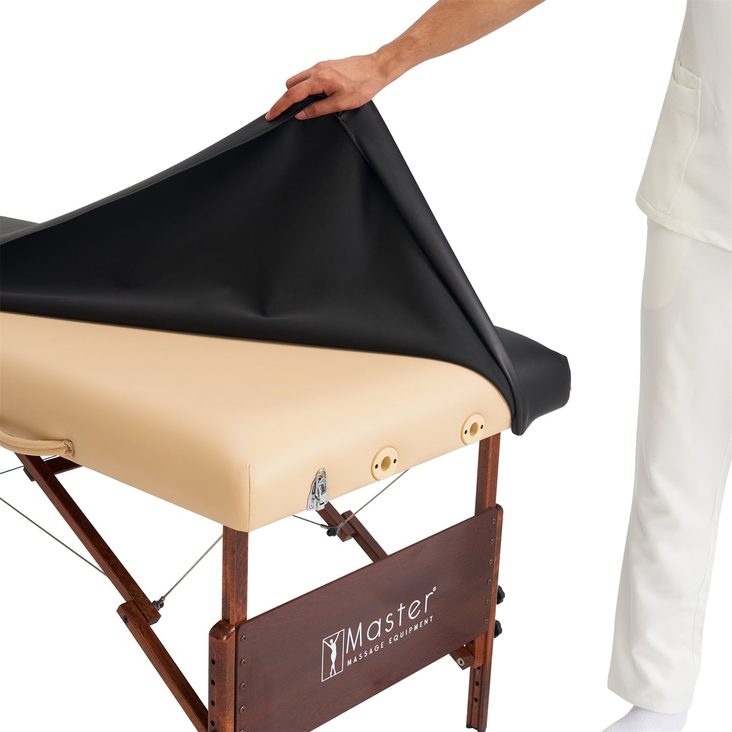 Master Massage Afwasbare, oliebestendige beschermhoes van PU-leer voor massagetafel, beige