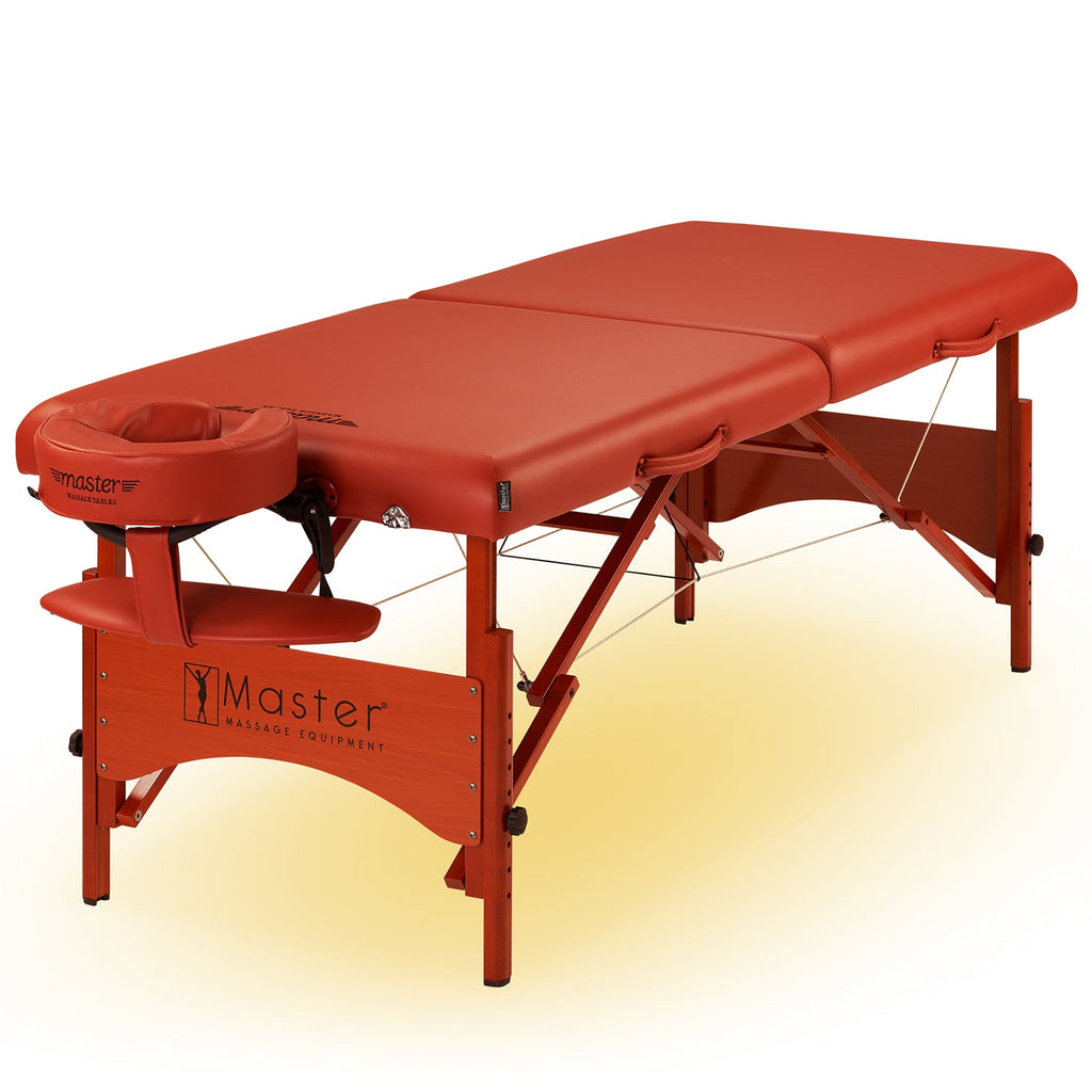 Master Massage Fairlane™ mobiele massagetherapietafel met sfeerverlichtingspakket en inklapbaar houten frame - kaneel