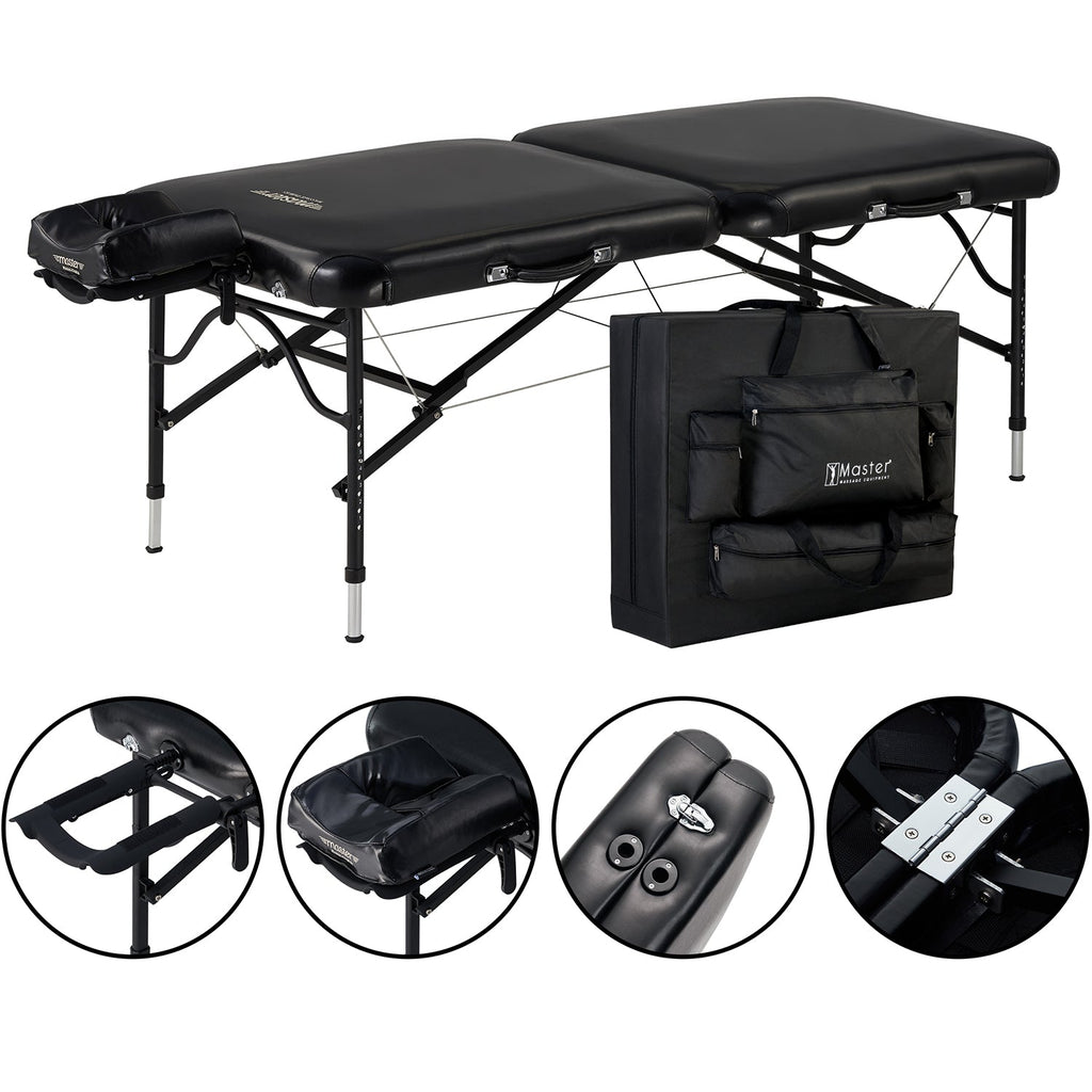 Master Massage 76cm Stratomaster™ mobiele massagetafel met NanoSkin™ en inklapbaar aluminium frame - zwart