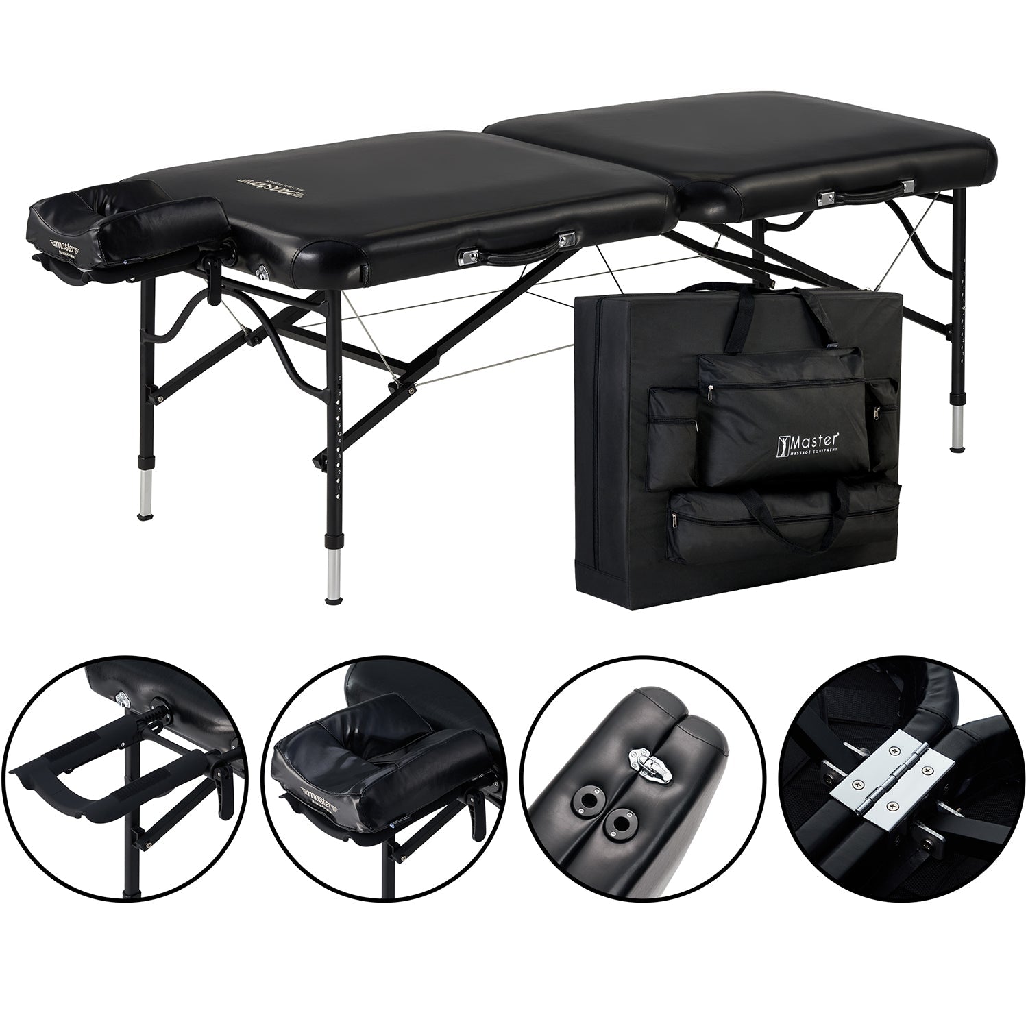 Master Massage 76cm Stratomaster™ mobiele massagetafel met NanoSkin™ en inklapbaar aluminium frame - zwart