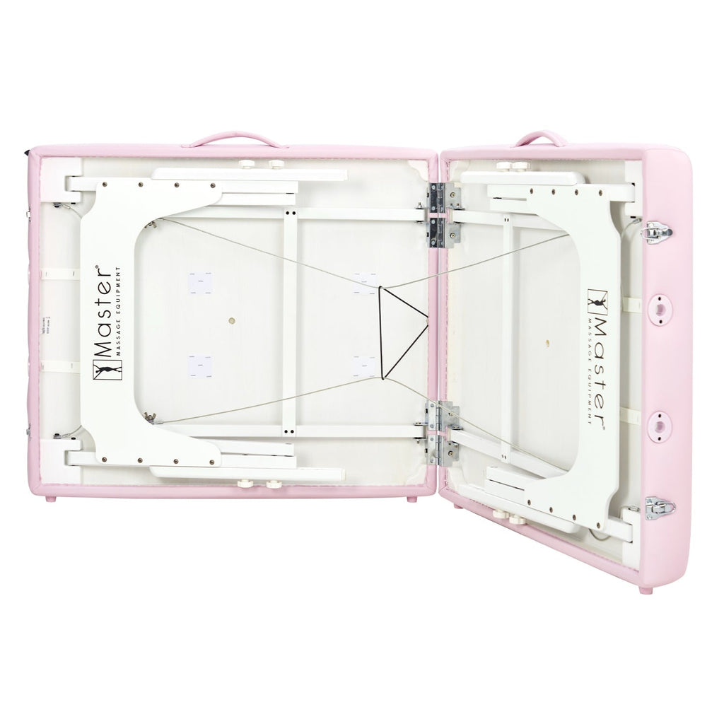 Master Massage Montclair™ mobiele massagetafel met sfeerverlichtingspakket, traagschuim en inklapbaar houten frame - kristalroze