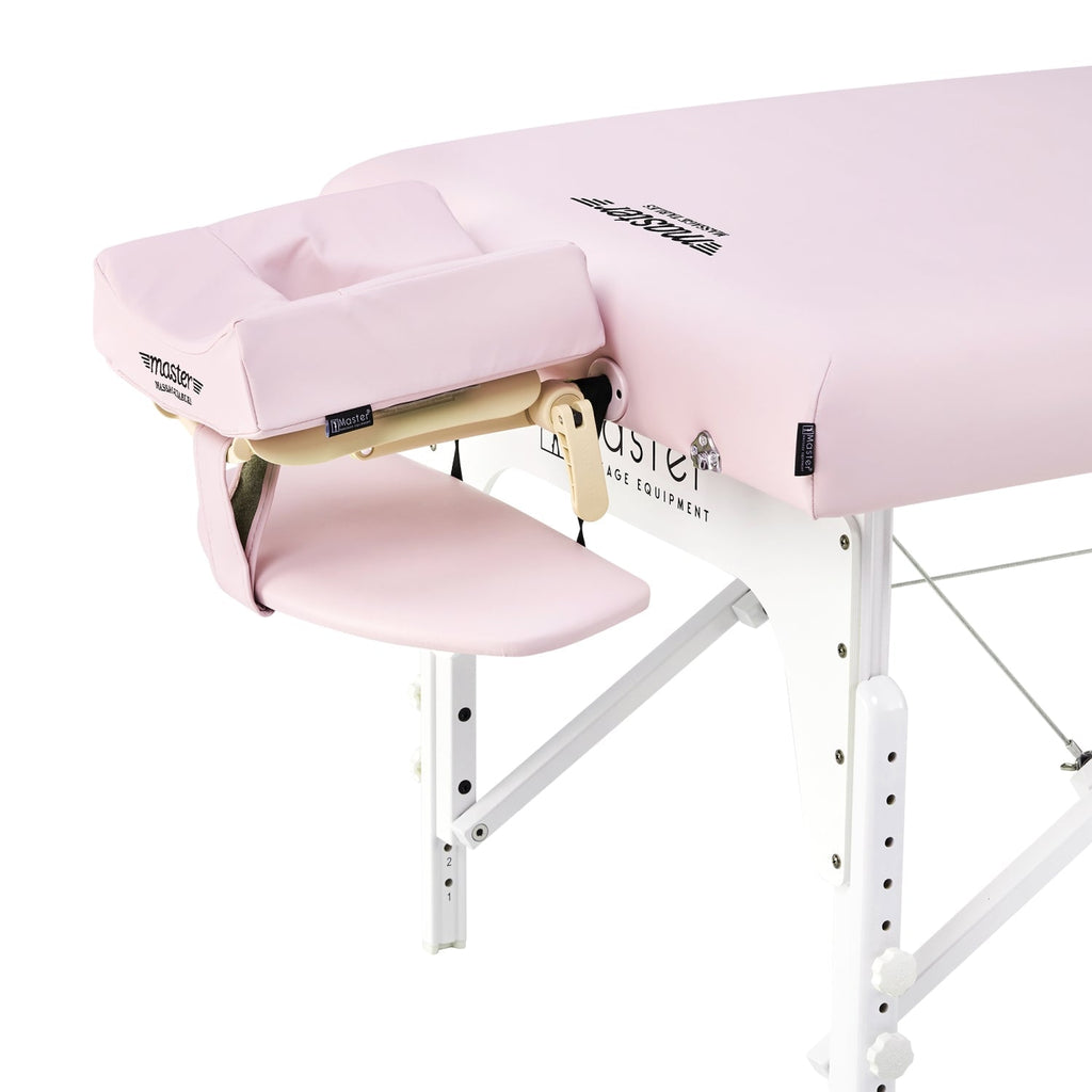 Master Massage Montclair™ mobiele massagetafel met sfeerverlichtingspakket, traagschuim en inklapbaar houten frame - kristalroze