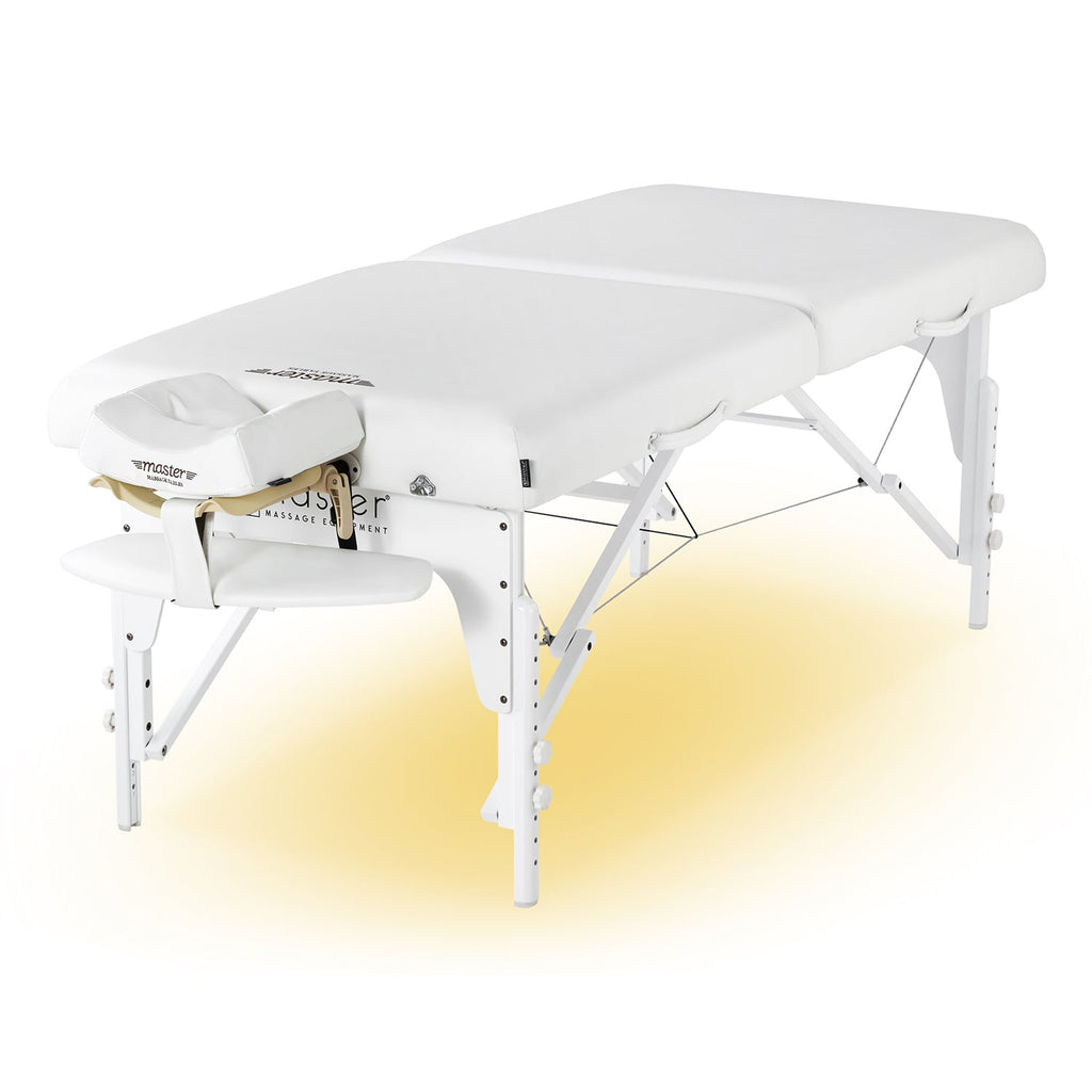 Master Massage Montclair™ mobiele massagetafel met sfeerverlichtingspakket, traagschuim en inklapbaar houten frame - sneeuwwit