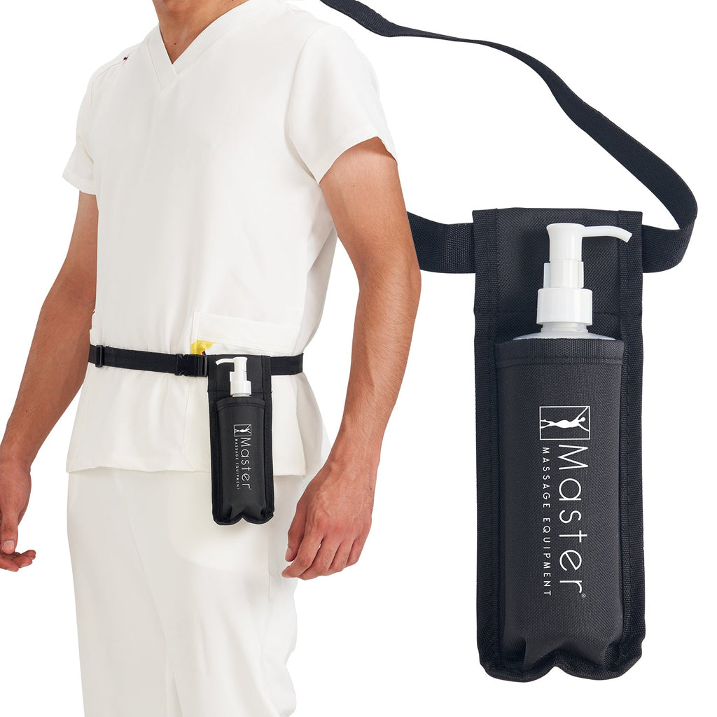 Master Massage olieflessenhouder, olieholster heuptas voor dubbele fles, incl. 2 x doseerfles, ca. 250ml
