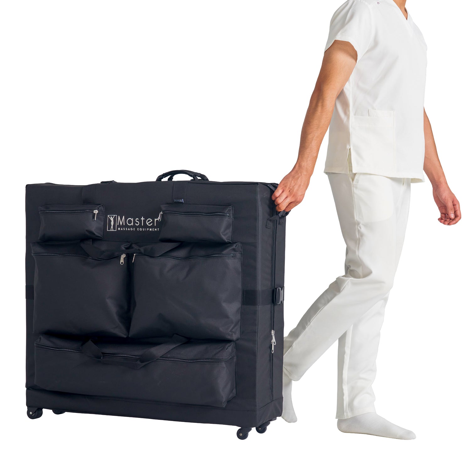 Master Massage transportkoffer met schouderriem & wielen voor massagetafels van 64cm~79cm, nylon, voor nog gemakkelijker transport - zwart