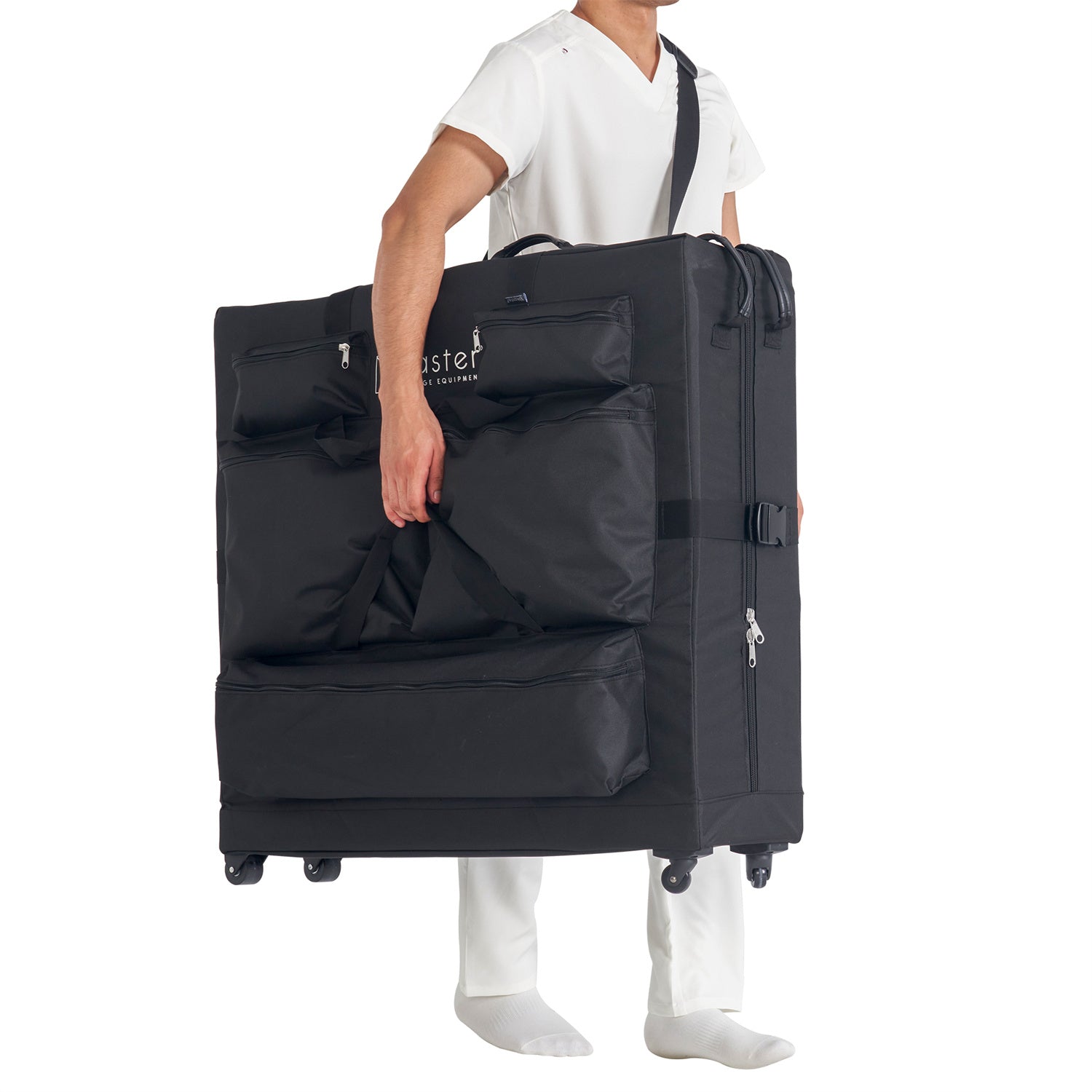 Master Massage transportkoffer met schouderriem & wielen voor massagetafels van 64cm~79cm, nylon, voor nog gemakkelijker transport - zwart