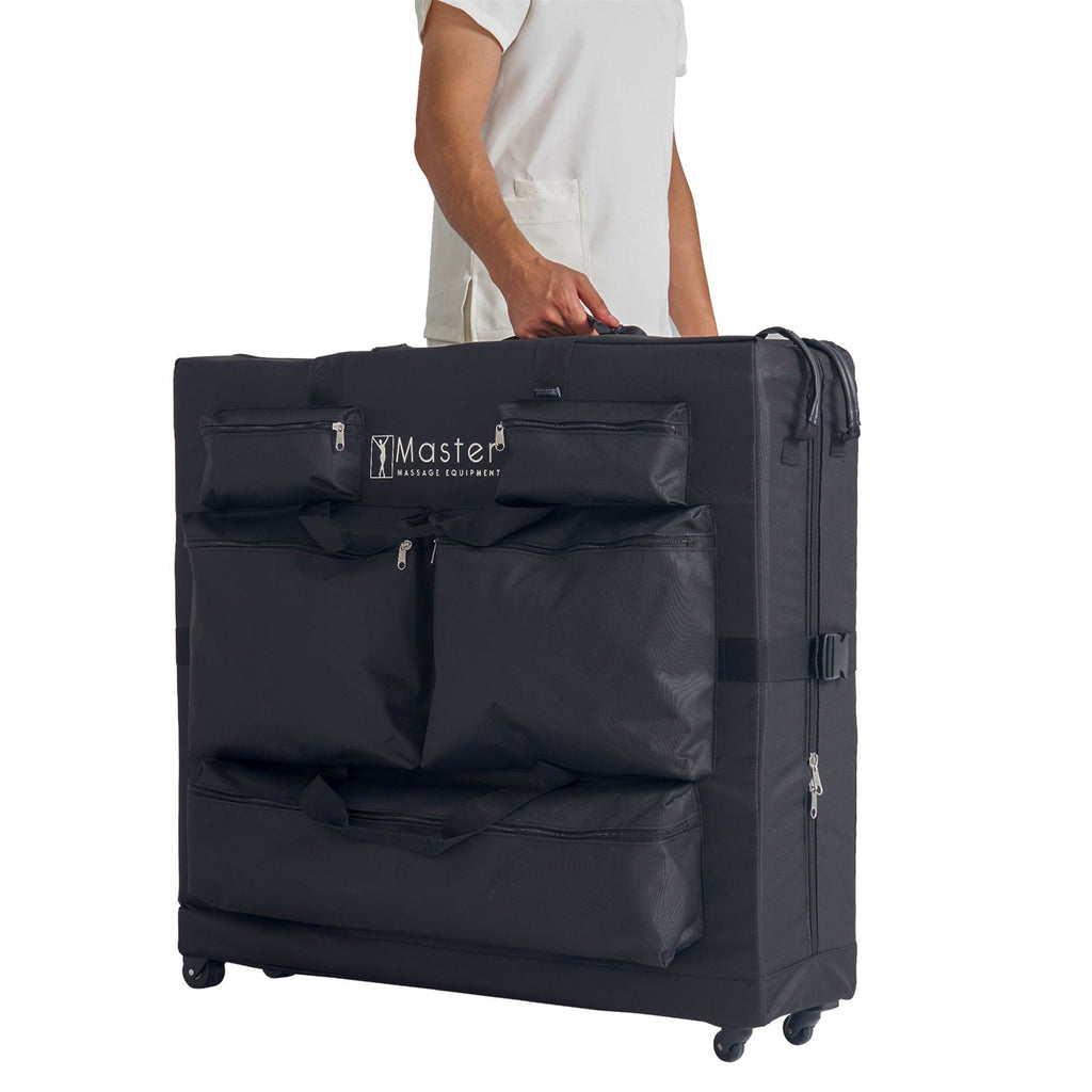 Master Massage transportkoffer met schouderriem & wielen voor massagetafels van 64cm~79cm, nylon, voor nog gemakkelijker transport - zwart